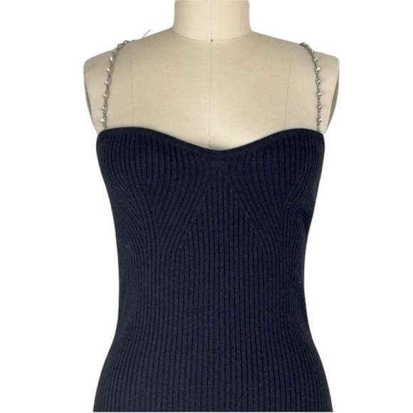 Reformation Elegant cashmere Black Dress with Chain Straps NEW - Picture 8 of 12